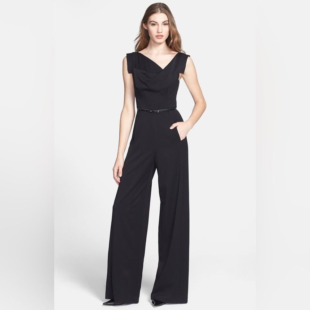 Black Halo Jackie O Black Wide Leg Cap Sleeve Jumpsuit Women’s Size 2